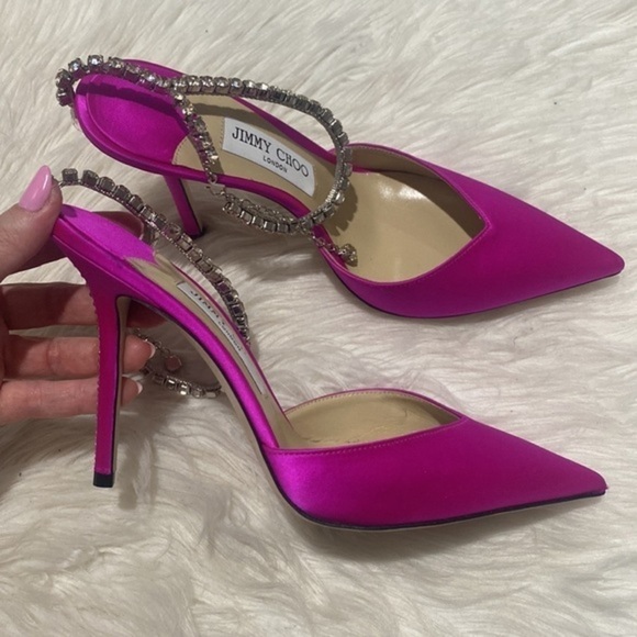 Jimmy Choo Saeda Crystal ankle strap pointed toe pump size 39EU - Picture 11 of 15